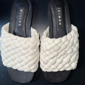 Simon Miller White and Black Quilted Slide Sandals